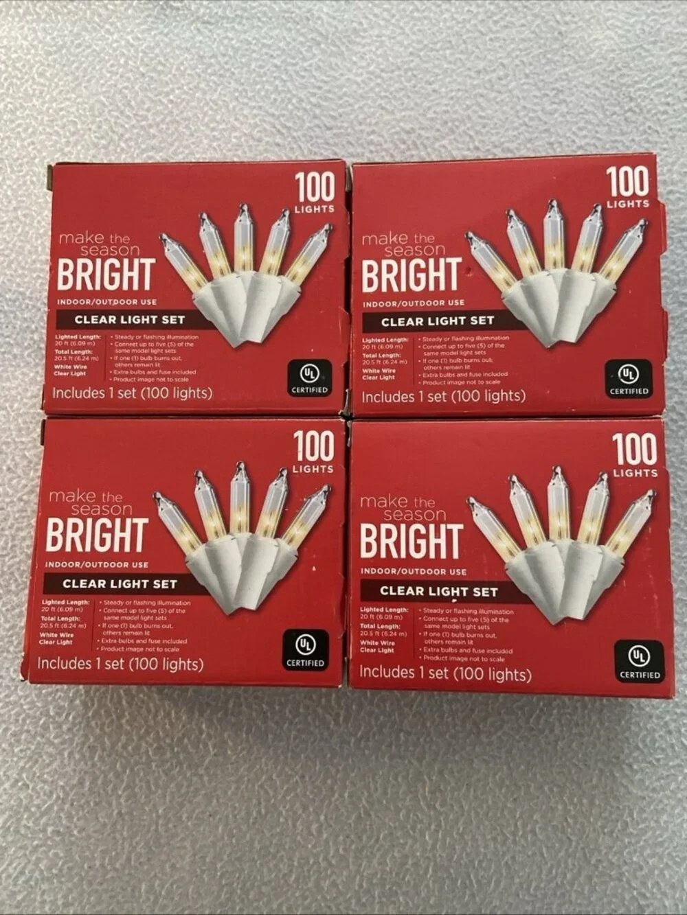 100 Clear Mini Lights White Wire 20.6 ft Wedding Party Holiday Decor Bundle of 4